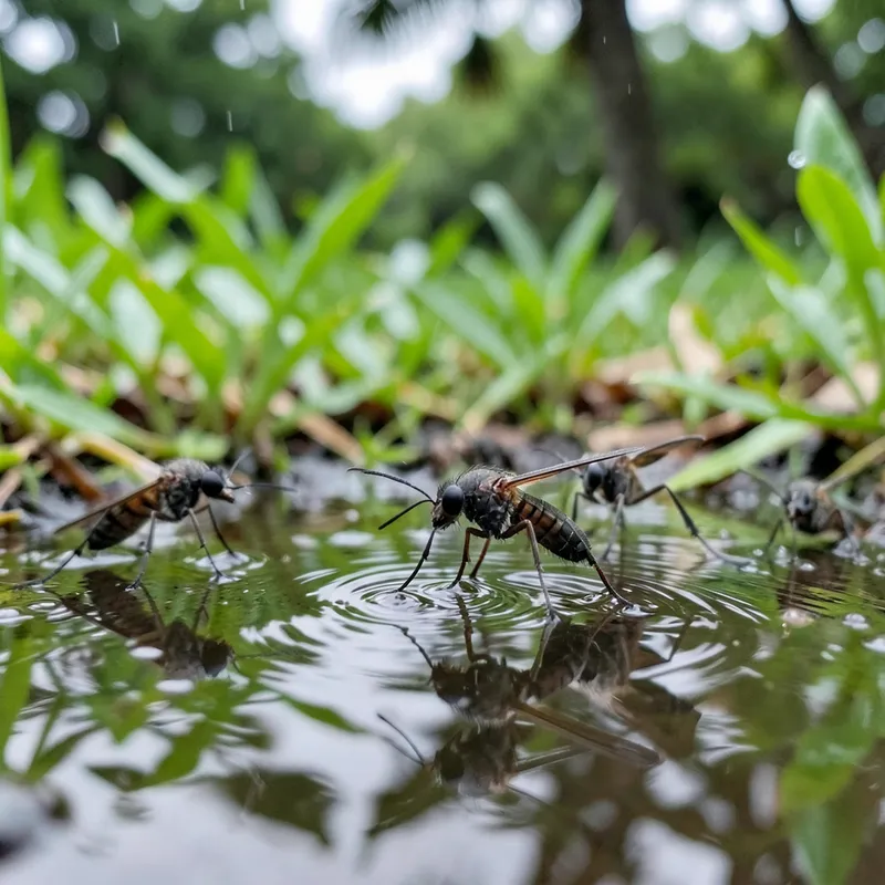 Aedes aegypti mosquitoes breed in standing water after heavy rain in Fort Myers Florida