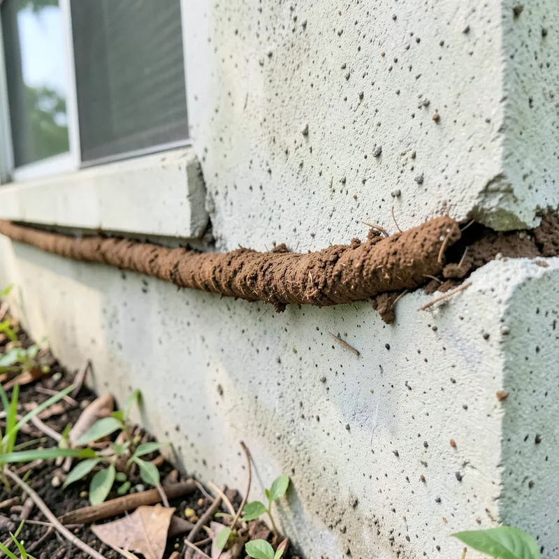 Subterranean termite mud tube on a concrete foundation wall of a Southwest Florida home